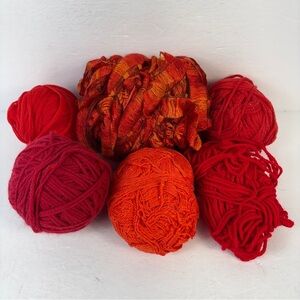 Huge Yarn Lot: Red/Orange Worsted & Ribbon Blend LOT